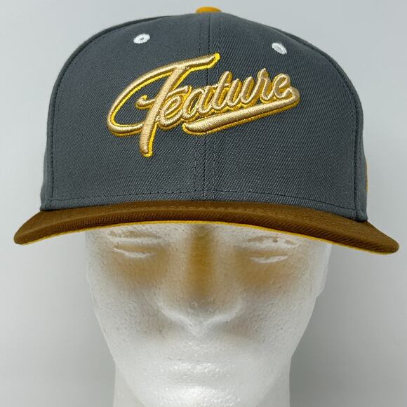 Feature Hat Baseball Cap Spellout New Era 59Fifty Streetwear Gray Fitted 7 3/8 - Picture 2 of 11